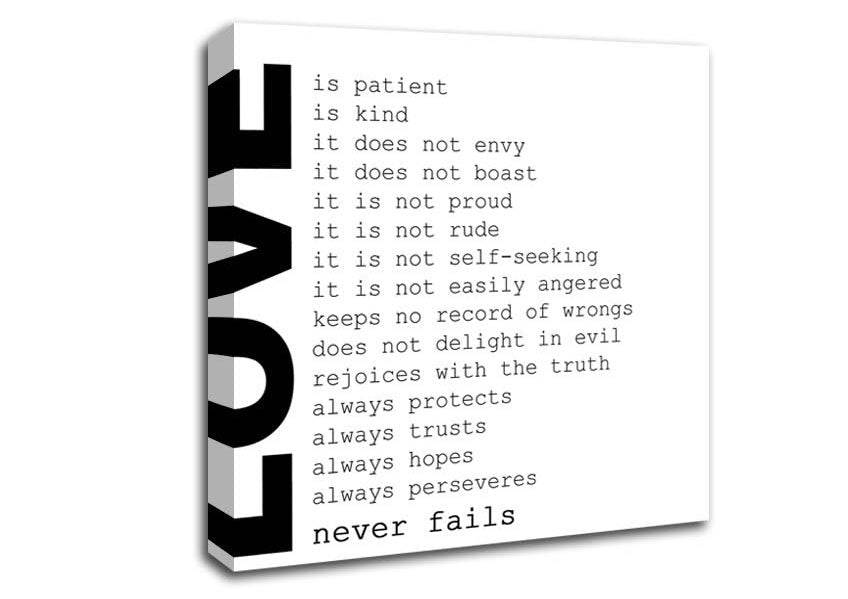 Love Quote Love Never Fails Canvas Wall Art