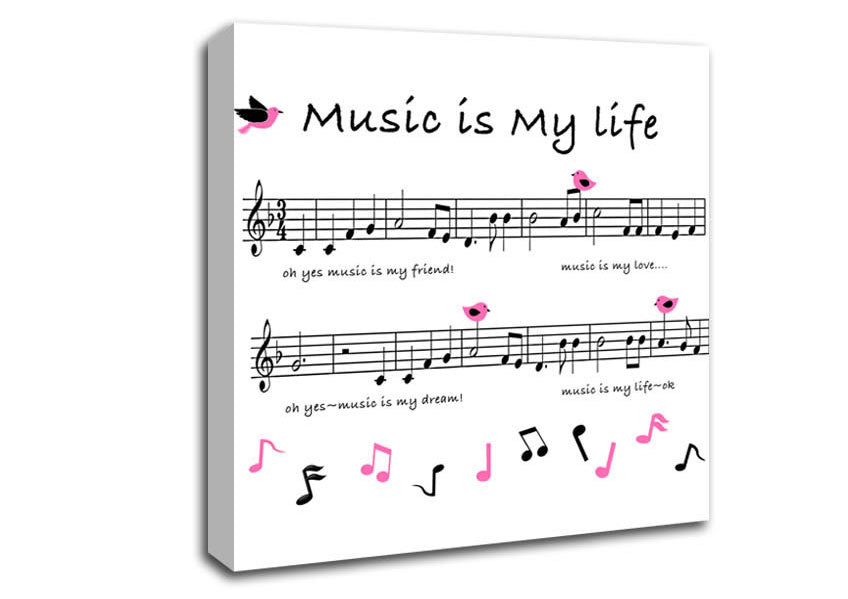 Music Is My Life White Canvas Wall Art