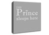Boys room Quote The Prince Sleeps Here Grey White Canvas Wall Art