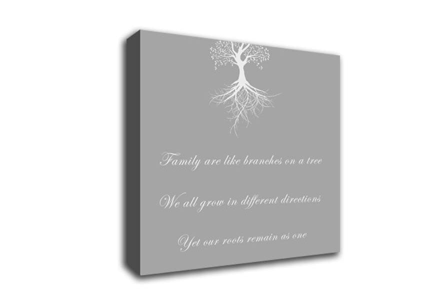 Family Quote Family Are Like Branches 2 Grey White Canvas Wall Art