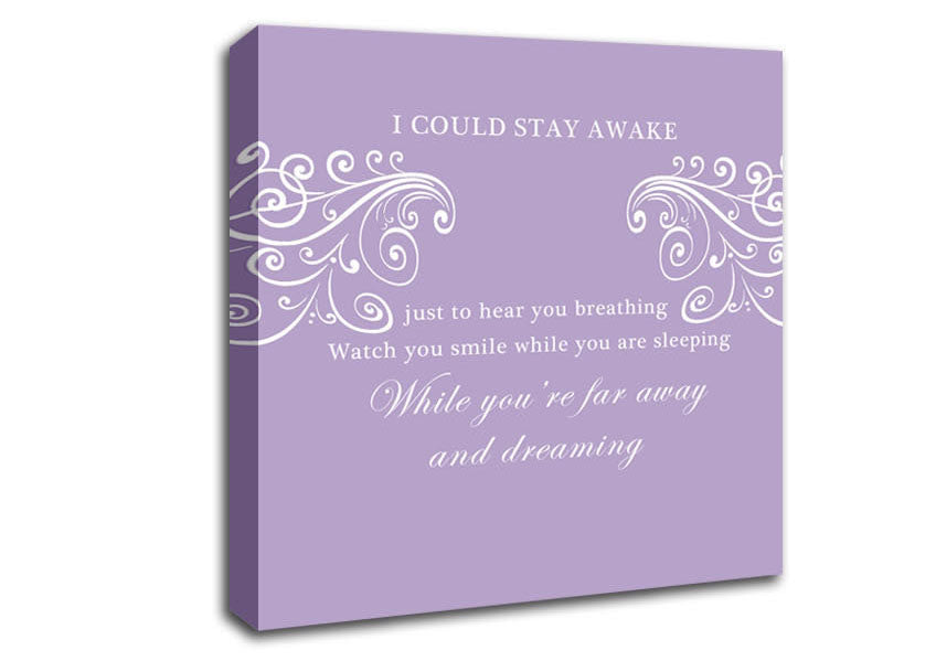 Music Quote I Could Stay Awake Aerosmith Lilac Canvas Wall Art