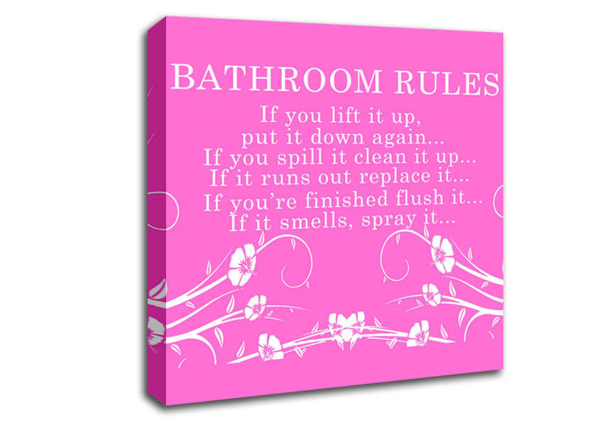 Bathroom Quote Bathroom Rules 2 Vivid Pink Canvas Wall Art