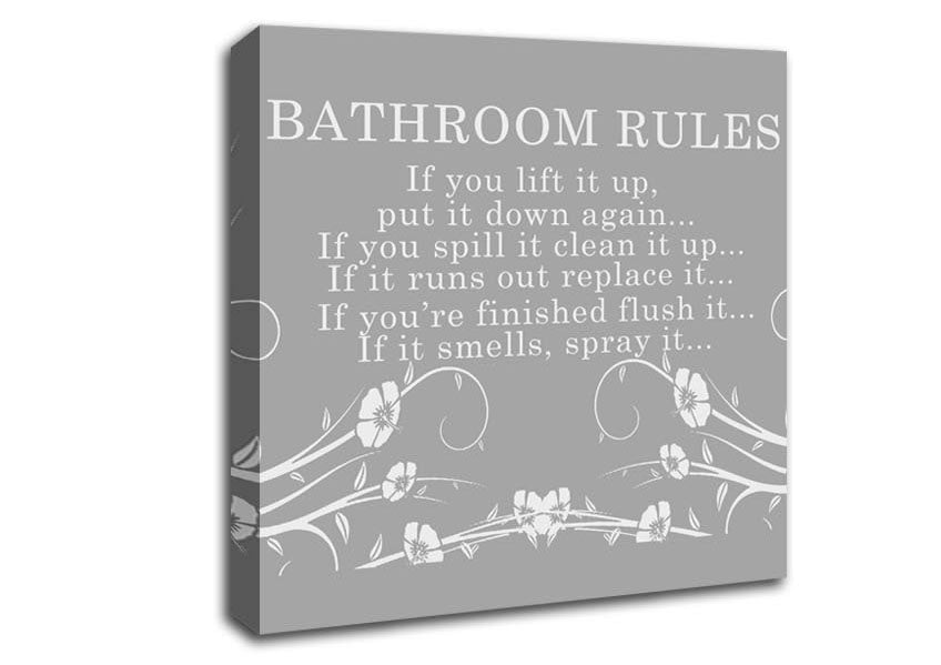 Bathroom Quote Bathroom Rules 2 Grey White Canvas Wall Art