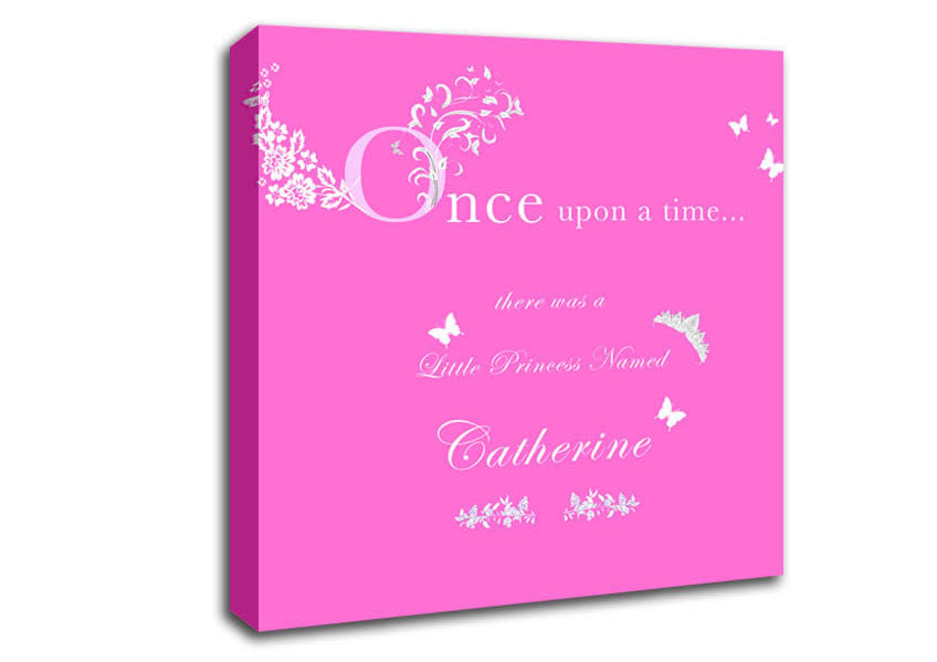Girls Room Quote Once Upon A Time Your Name Vivid Pink Canvas Wall Art