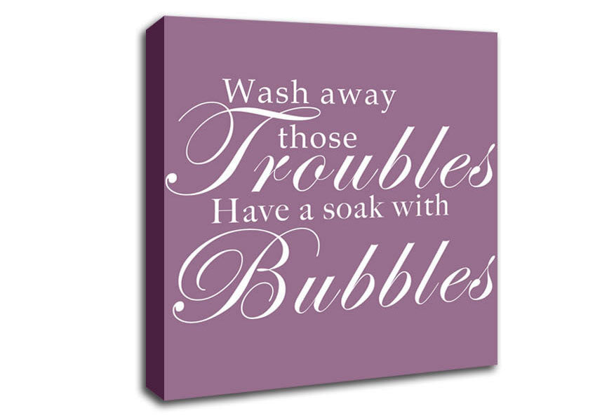 Bathroom Quote Wash Away Those Troubles Dusty Pink Canvas Wall Art
