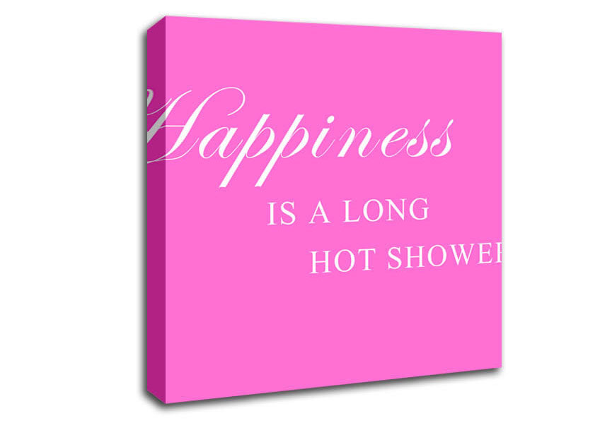 Bathroom Quote Happiness Is A Long Hot Shower Vivid Pink Canvas Wall Art