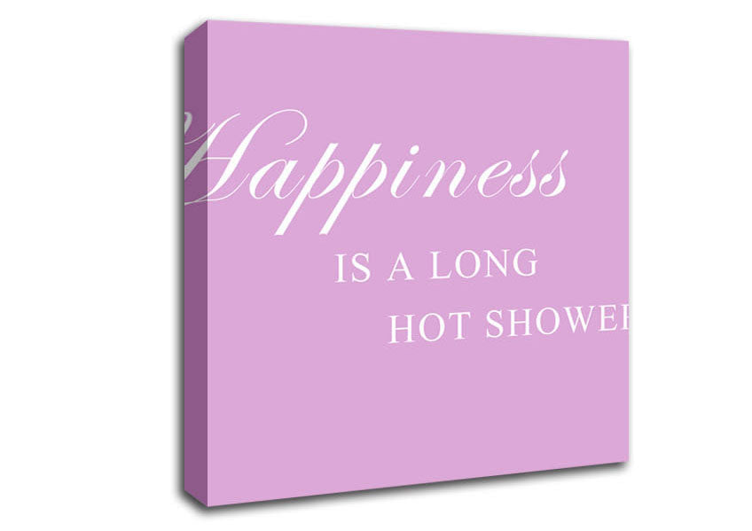 Bathroom Quote Happiness Is A Long Hot Shower Pink Canvas Wall Art