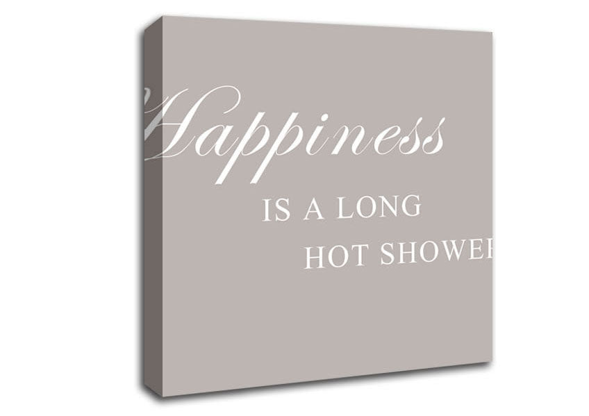 Bathroom Quote Happiness Is A Long Hot Shower Beige Canvas Wall Art