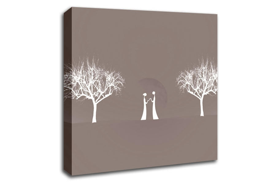 Love Between The Trees And Moon Beige Canvas Wall Art