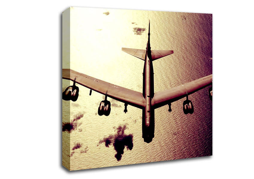 War Plane Over The Ocean Canvas Wall Art