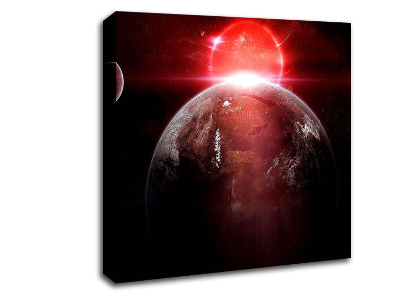 Earth Red Sunrise From Space Canvas Wall Art