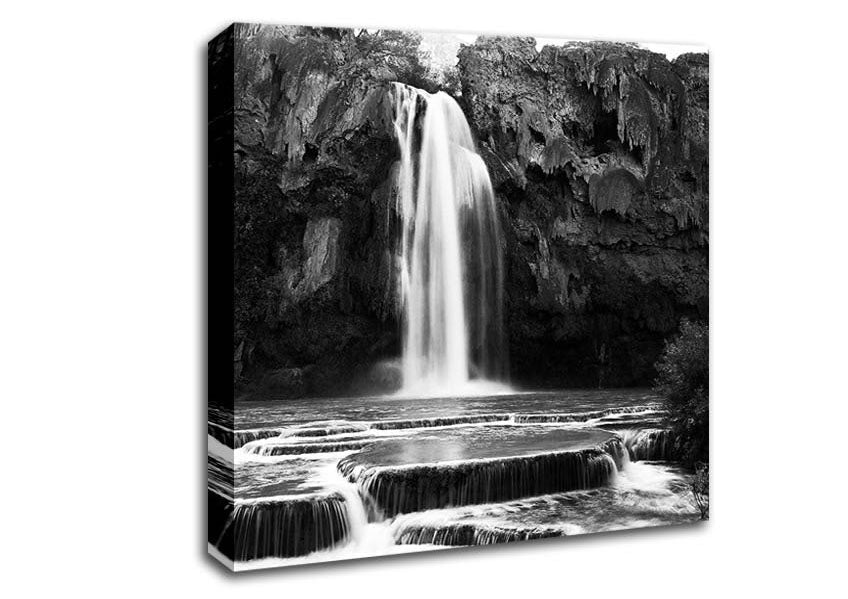 Hidden Woodland Waterfall Rocks B n W Canvas Wall Art