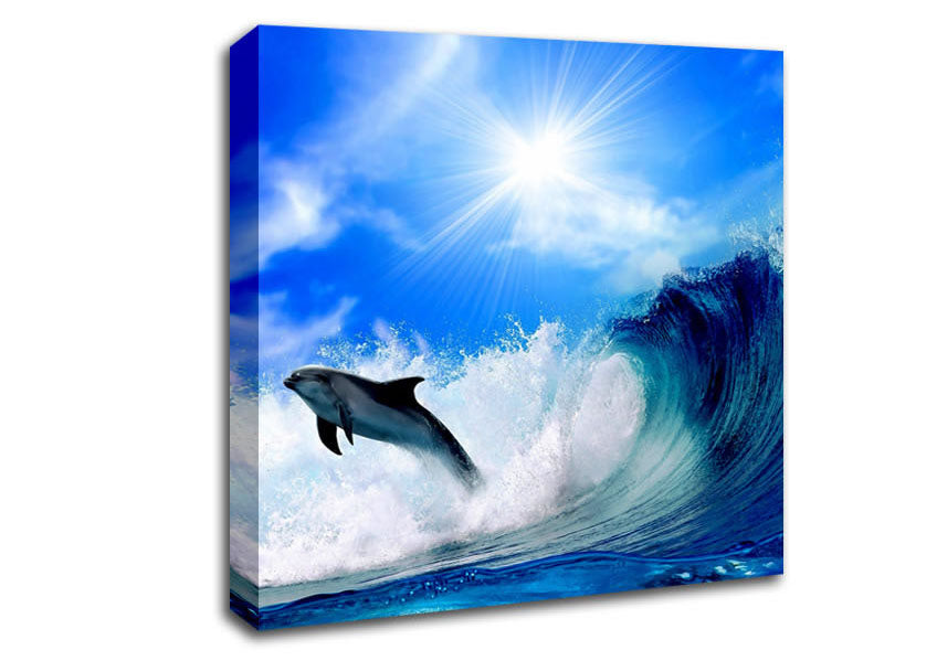 Dolphin Jumping In The Sea Canvas Wall Art