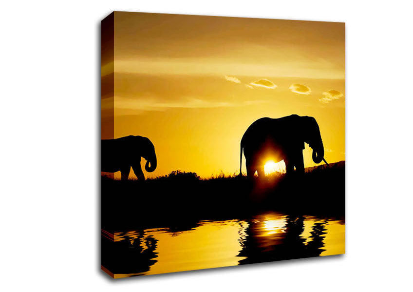 Elephants Watering Hole Canvas Wall Art