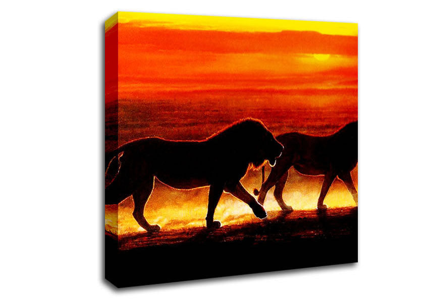 Lions On The Hunt Canvas Wall Art