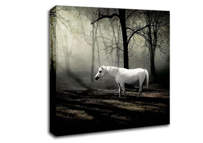 Wild White Unicorn In The Woodland Canvas Wall Art