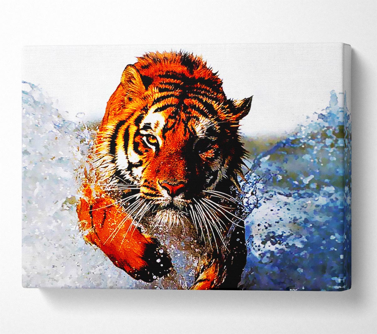 Tiger Running In Water Canvas Wall Art