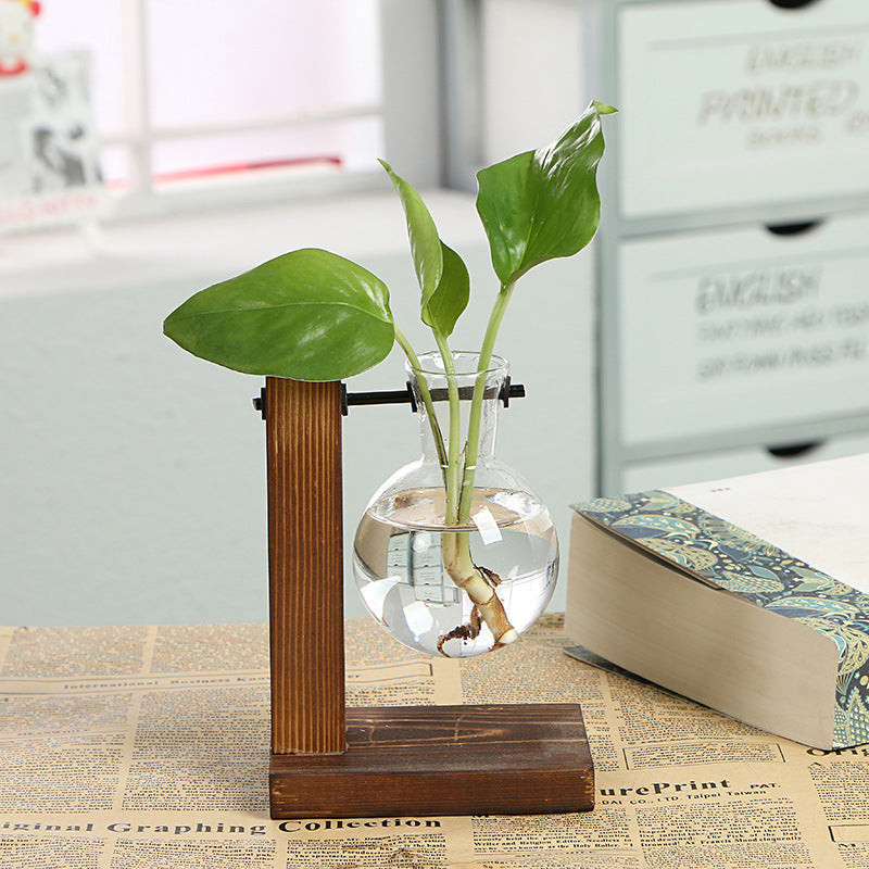 Creative Wooden Glass Bottle Plant Vase