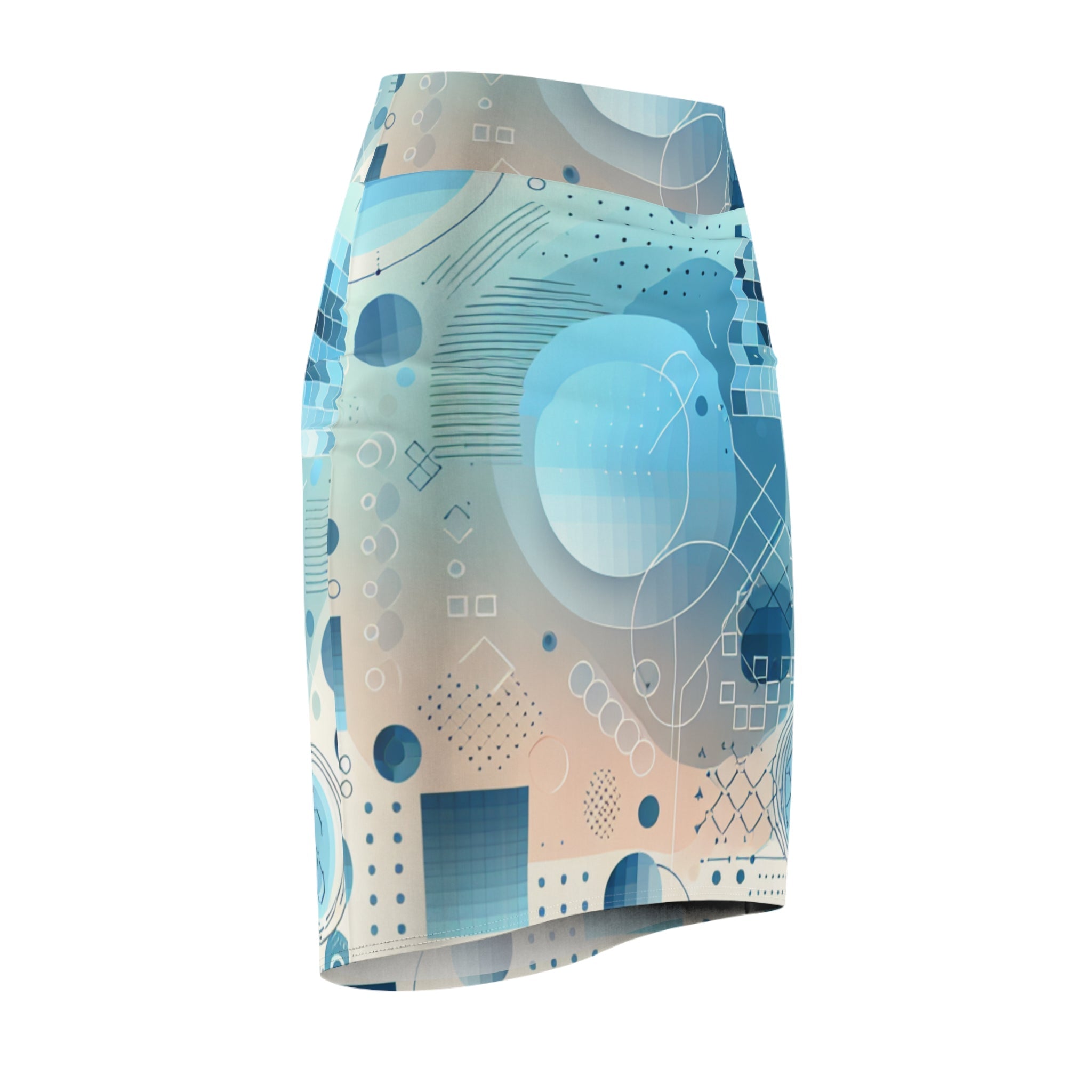 Art-inspired abstract pencil skirt in pastel blues - tren...