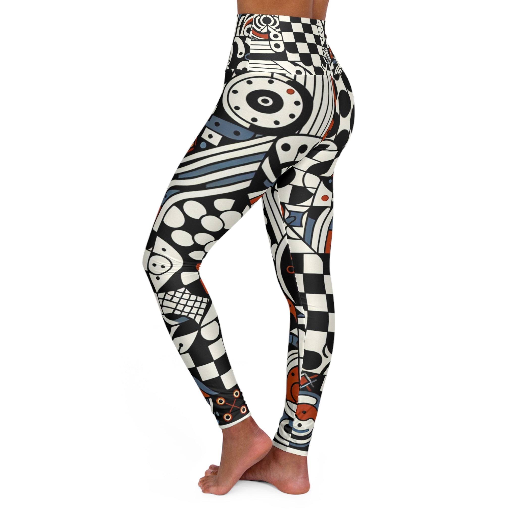 Andrea Bellecci High-Waisted Leggings with Checkerboard Motifs and Organic Shapes