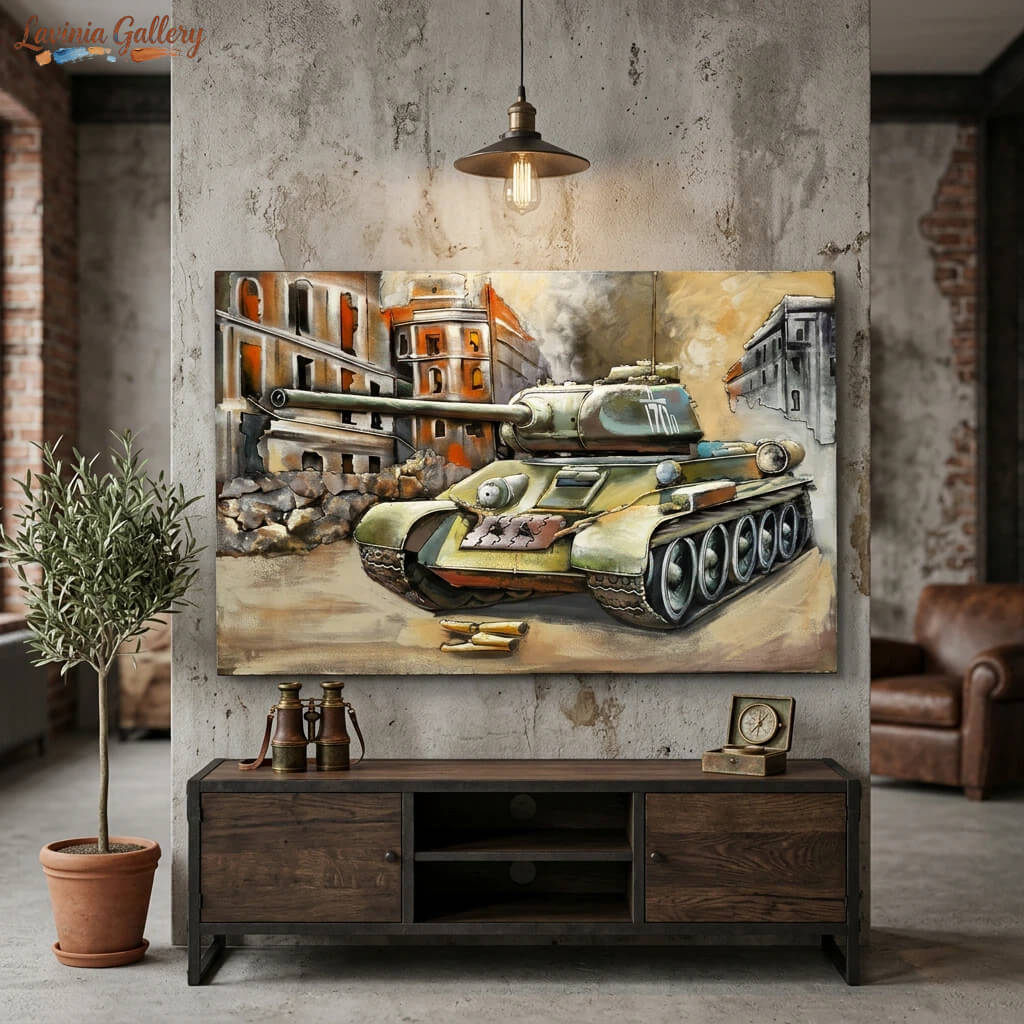Handcrafted T-34-85 Tank 3D Metal Wall Art for Home & Office Decor