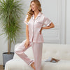 Summer Minimalist Casual Faux-silk Short-sleeve Shirt And Trousers