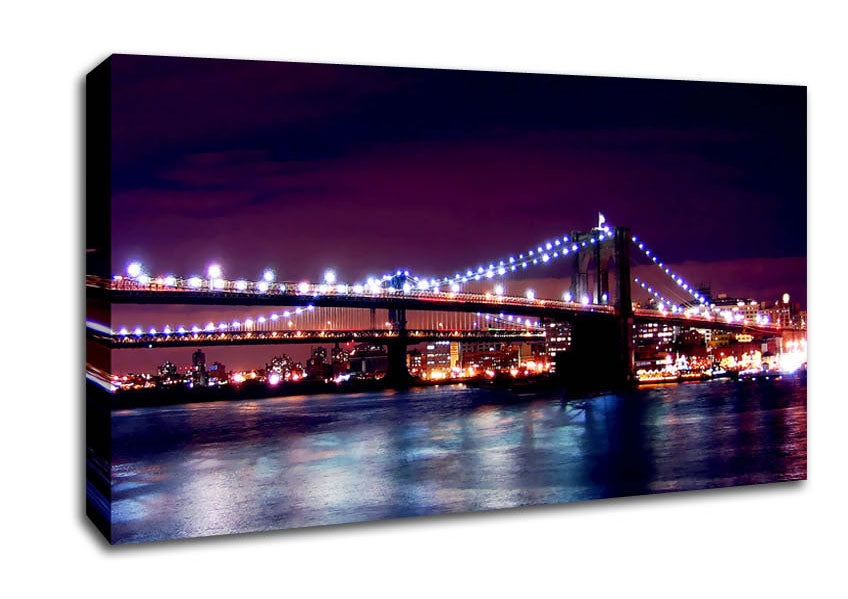 Brooklyn Bridge Lights By The Water Canvas Wall Art