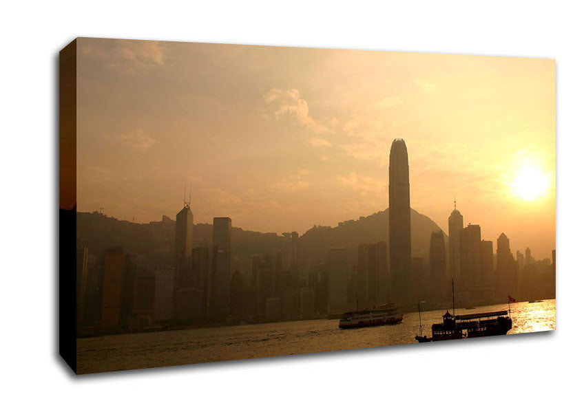 Hong Kong Misty Morning Sunrise Canvas Wall Art