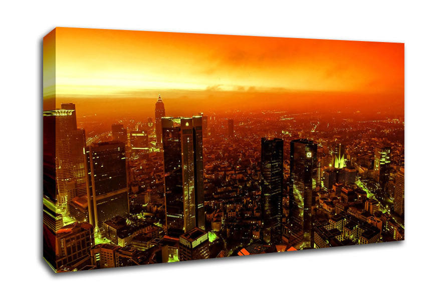 Orange Misty City Canvas Wall Art
