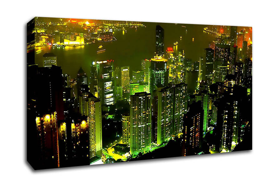 Hong Kong Bay Green Canvas Wall Art