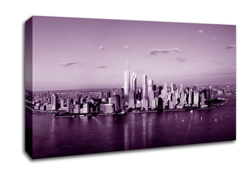 Hong Kong From Afar Purple Canvas Wall Art