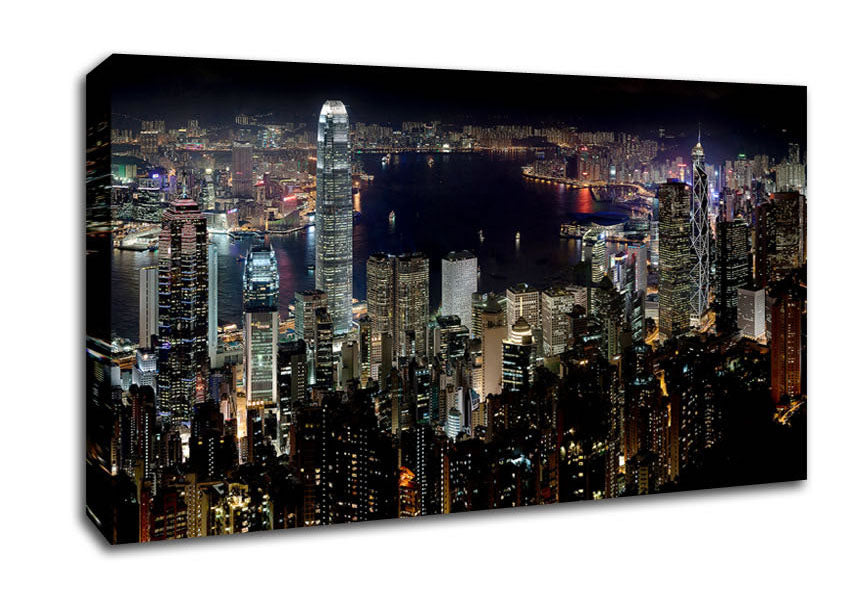 Hong Kong Waters At Night Canvas Wall Art