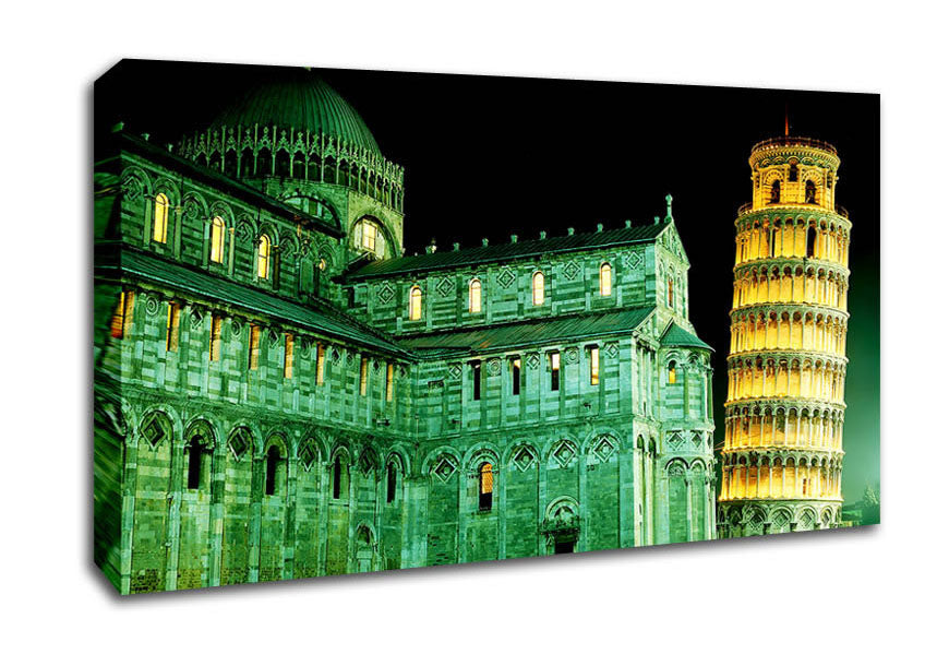 Leaning Tower Of Pisa Green Hue Canvas Wall Art
