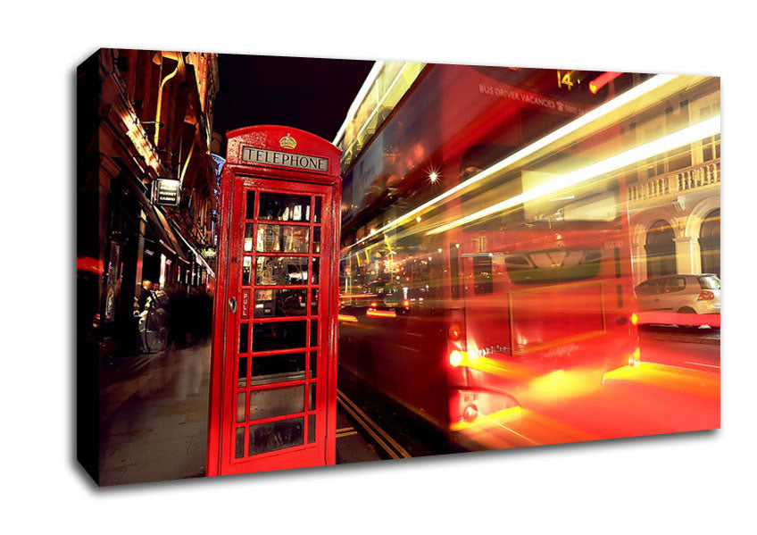 London Red Night Bus Blur Canvas Wall Art