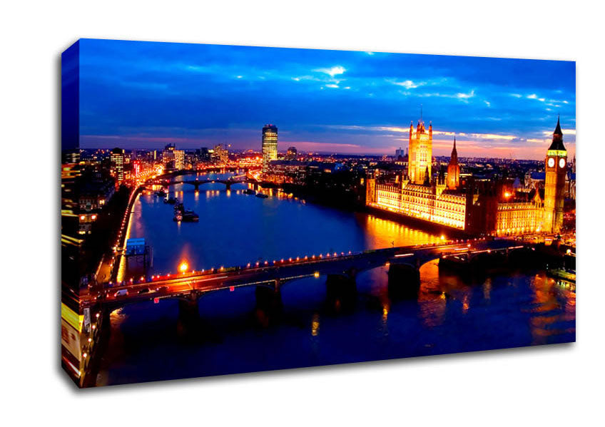 London Ariel View Night Blues Canvas Wall Art