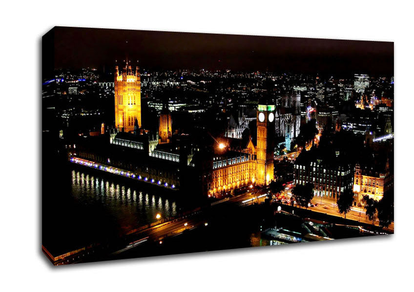 London Ariel View Night Lights Canvas Wall Art