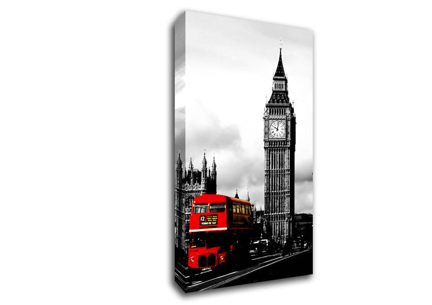London Big Ben Red Bus B n W Canvas Wall Art