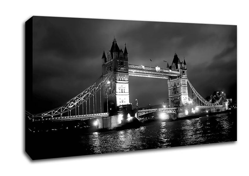 London Bridge At Night B n W Canvas Wall Art