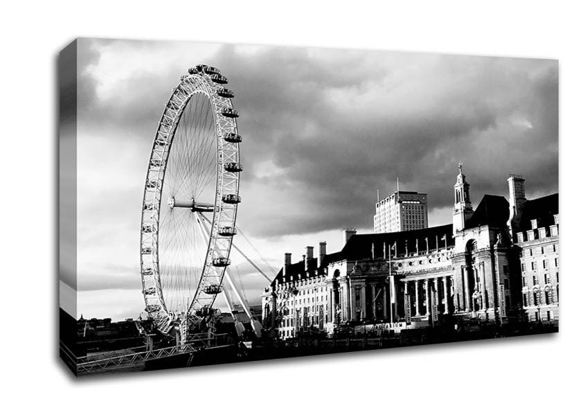 London Eye Clouds B n W Canvas Wall Art
