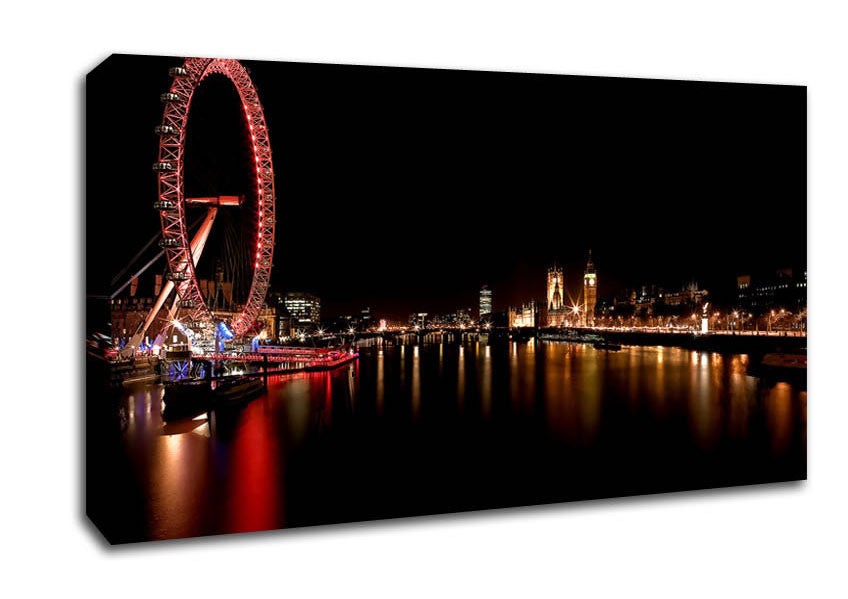 London Eye Red Water Reflections Canvas Wall Art