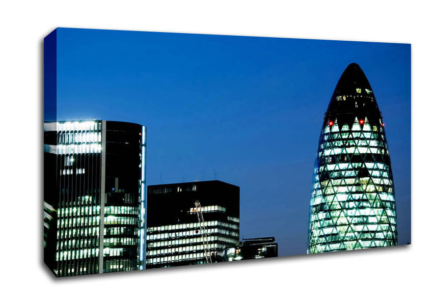 London Gherkin Night Lights Canvas Wall Art