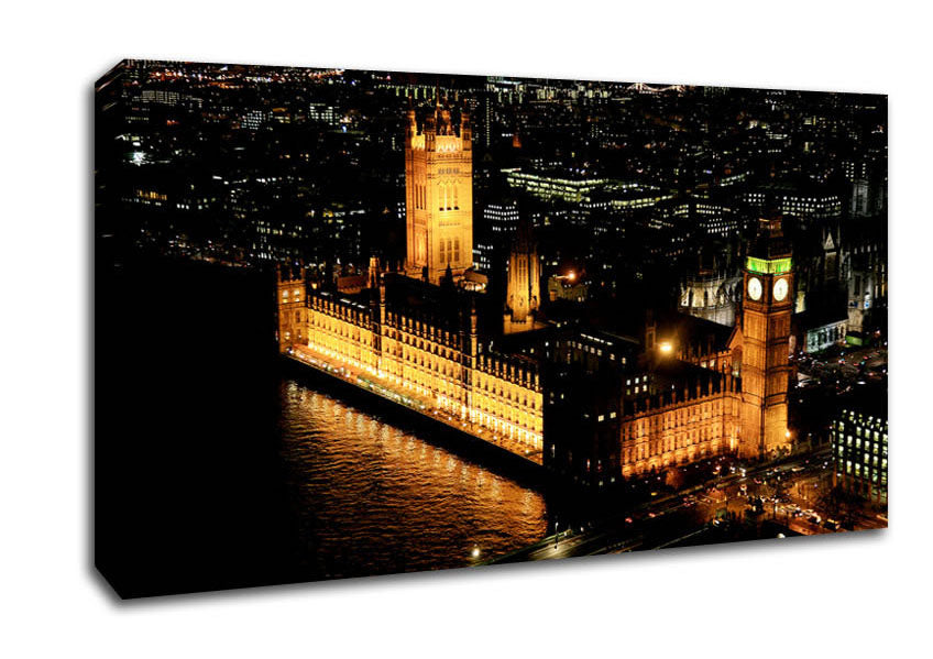 London Houses Of Parliament Ariel View Canvas Wall Art