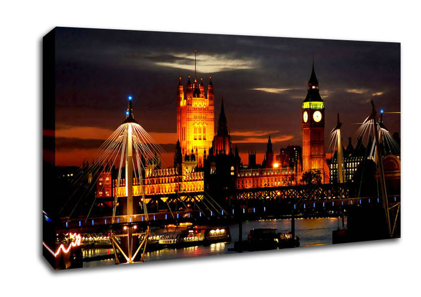 London Houses Of Parliament Lights Canvas Wall Art
