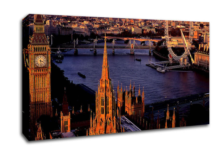 London Morning Glow Over The Thames Canvas Wall Art