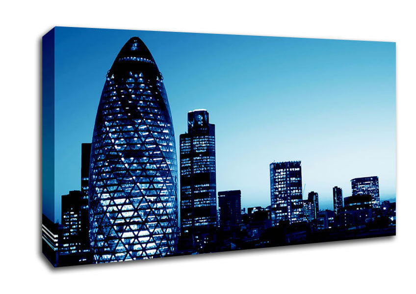 London The Gherkin Blue Cast Canvas Wall Art