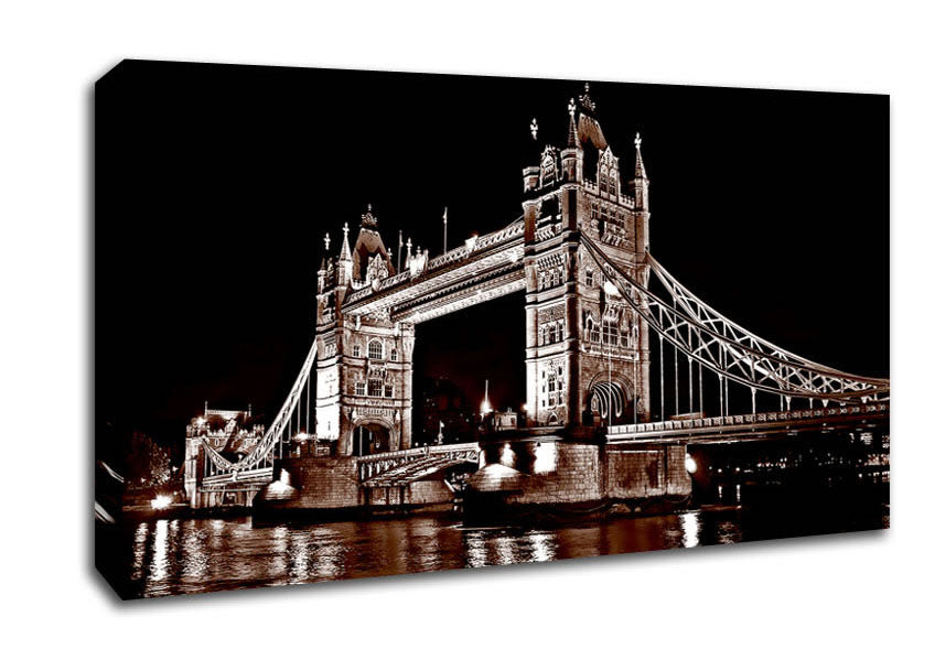 London Tower Bridge Retro Sepia Canvas Wall Art