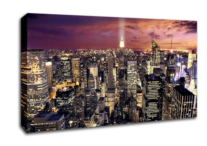 Manhattan Aerial View At Night Canvas Wall Art