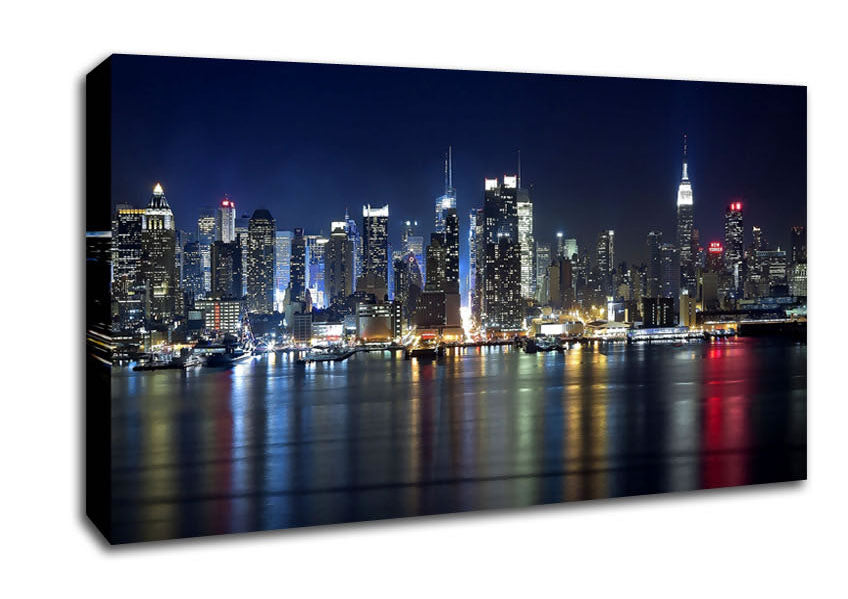 Manhattan Panorama At Night Canvas Wall Art