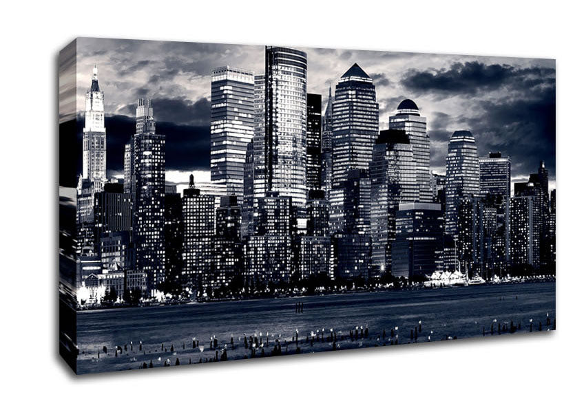 Manhattan Panorama In Blue Canvas Wall Art