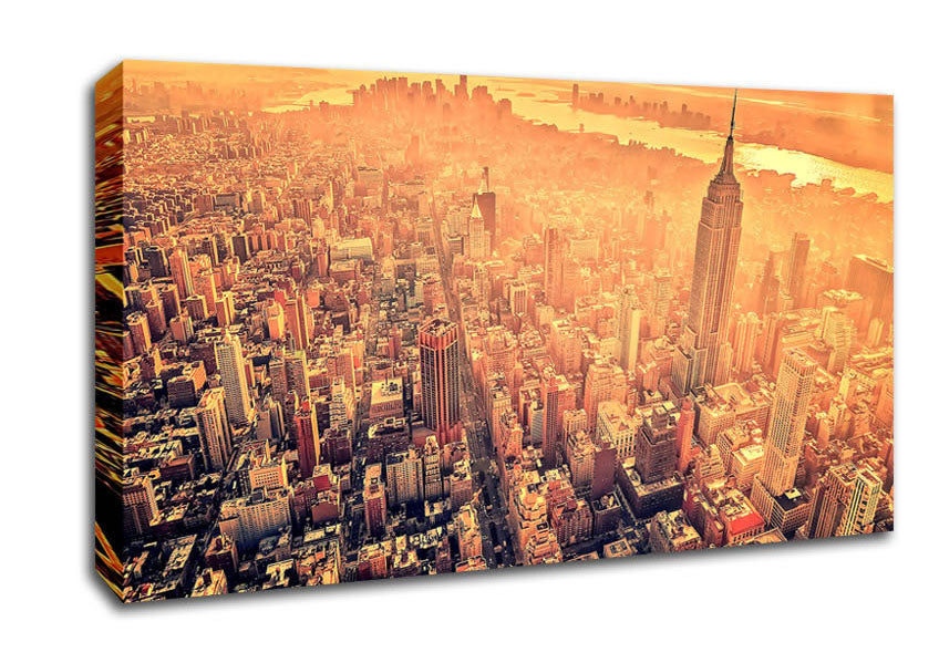 New York City Aerial View Retro Canvas Wall Art